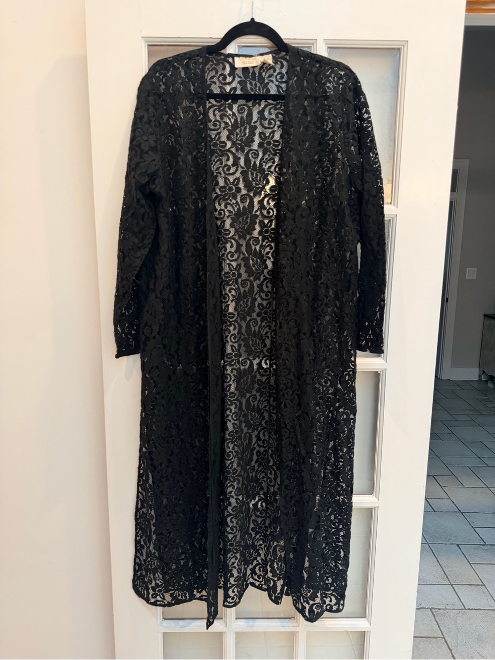 Vintage Victoriaâs Secret Whimsigoth Black Lace Long Open Lingerie Robe Size M L